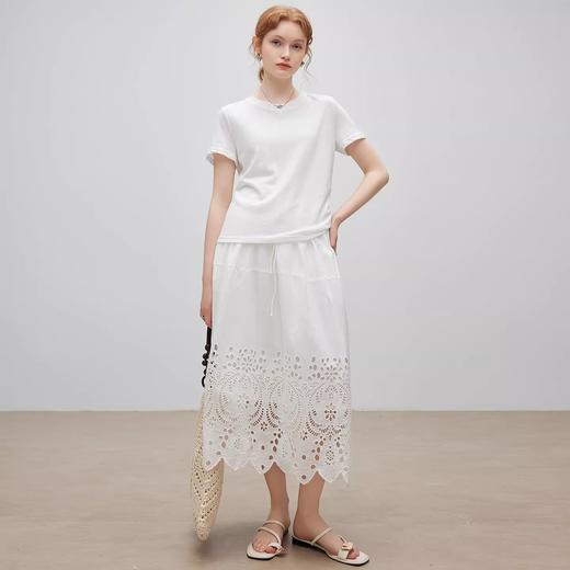 后背镂空蕾丝花边短袖T恤 商品图1