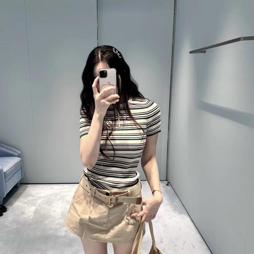 重磅渠道  miu撞色条纹短袖T恤   亨利领条纹针织衫 商品图1