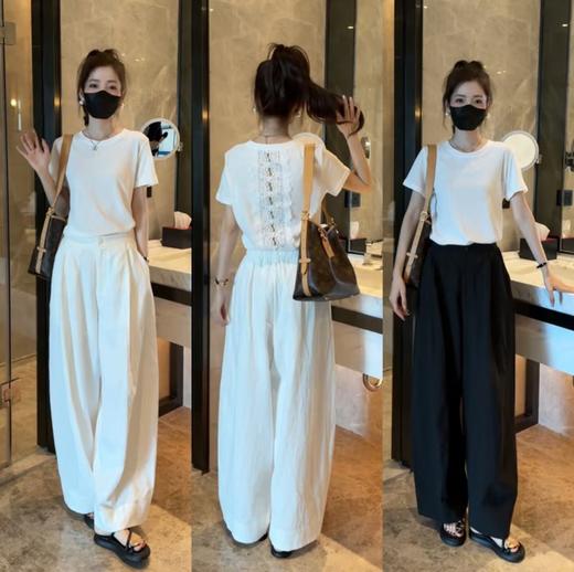 后背镂空蕾丝花边短袖T恤 商品图3