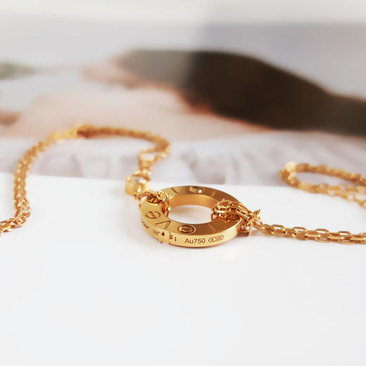 【95新】Cartier卡地亚LOVE系列B7224509玫瑰金镶2钻小圆饼LOVE项链 链长约41cm女士220326TJ10 商品图6