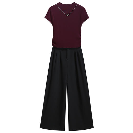 丁摩 巨好看的套装短袖针织T恤西装阔腿裤两件套女夏早春装新款6ZF-A022 商品图4