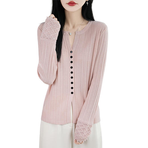 百媚生 V领针织衫女修身显瘦坑条开衫FA-895A-40 商品图4