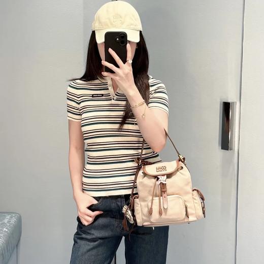 重磅渠道  miu撞色条纹短袖T恤   亨利领条纹针织衫 商品图0