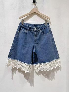 女款拼接花边牛仔短裤la