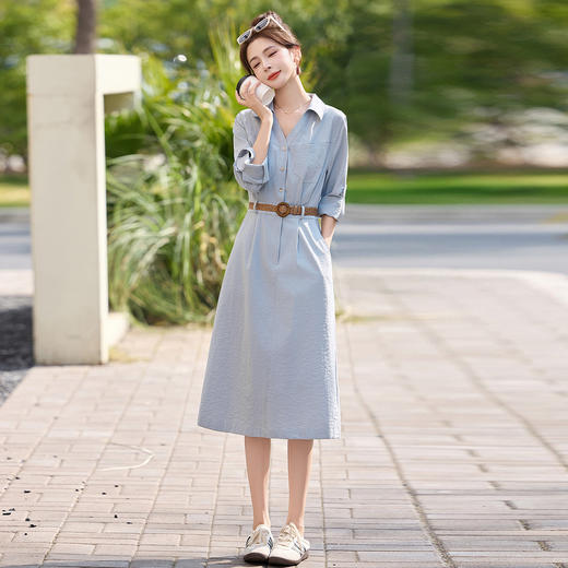 丁摩 气质衬衫裙收腰长袖连衣裙女春秋季新款高级感减龄洋气6ZF-9797 商品图1