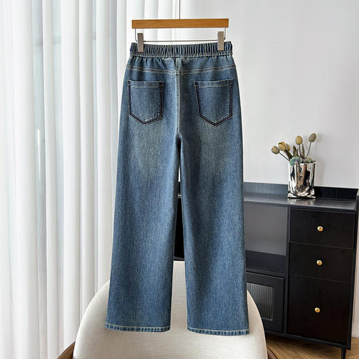 丁摩 春秋季特大码300斤宽松休闲高腰阔腿牛仔裤女遮肉显瘦直筒长裤6ZF-1172 商品图1