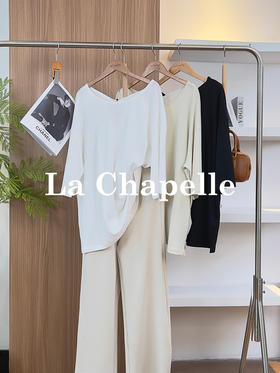 专柜实拍【莱赛尔+亚麻】拉夏贝尔/La Chapelle透气凉感圆领后背扭结镂空下摆开叉宽松大版短袖T