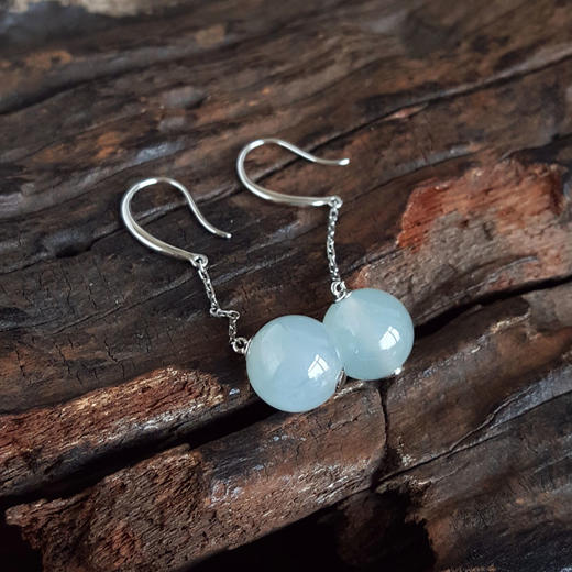 【天然正品】A货翡翠AU750白金镶天然细腻冰种浅紫约10.3MM翡翠圆珠耳坠40.6*10.3*9.4MM（皆取最大值）030426XY07 商品图4