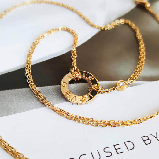 【95新】Cartier卡地亚LOVE系列B7224509玫瑰金镶2钻小圆饼LOVE项链 链长约41cm女士220326TJ10 商品图5