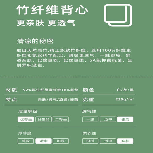 【男款背心 会天竹纤维】 夏季必备  亲肤透气凉感抗菌 商品图3
