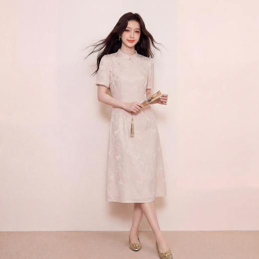 奢姿大码女装2026夏季蝴蝶提花改良旗袍连衣裙胖妹妹温柔风A字裙9962894513 商品图1