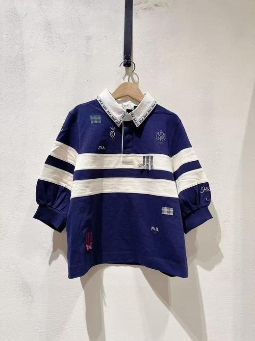 女款刺绣条纹polo衫la 商品图0