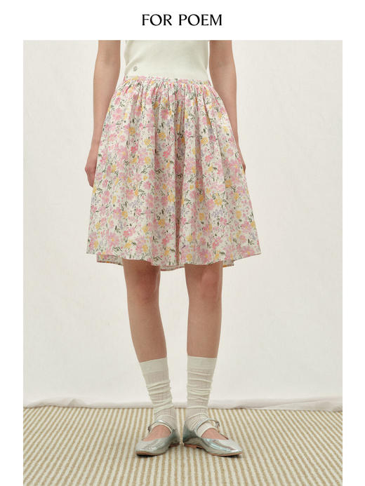 ForPoem 26/SS 原创设计落樱粉碎花中长半裙a字精致休闲伞裙裙子 商品图0