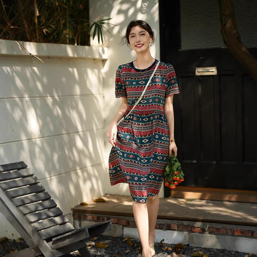 丁摩 100%桑蚕丝民族复古风连衣裙80218（加厚18姆米双绉） 商品图2