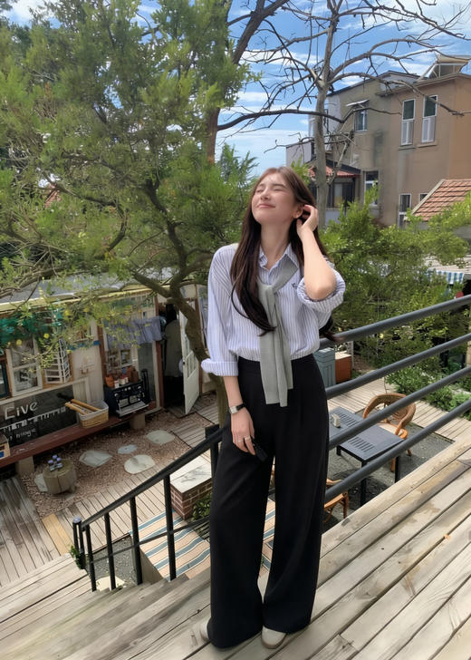 专柜实拍【版正高品质！】拉夏贝尔/La Chapelle棉质柔软筋骨感~纯色暗扣直筒休闲裤时尚显瘦长裤女 商品图8