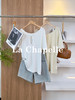 专柜实拍【亚麻+莱赛尔】拉夏贝尔/La Chapelle小心机设计感！宽松显瘦圆领后背镂空扭结四色短袖T恤 商品缩略图0
