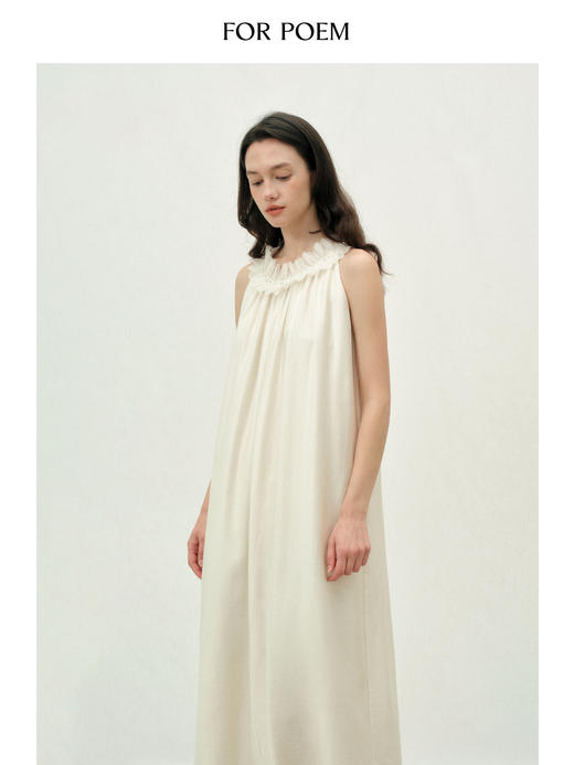 ForPoem 26/SS 原创设计珍珠花瓣连衣裙宽松无袖抽褶层次感裙子女 商品图1