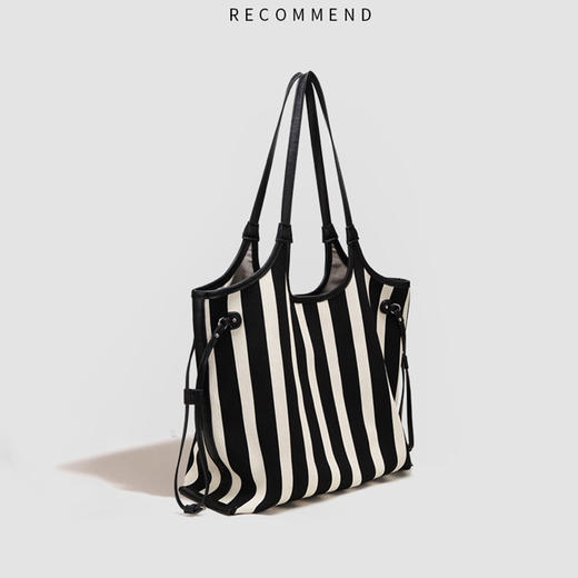 雀说 大容量条纹托特包时尚帆布包TN03 商品图2