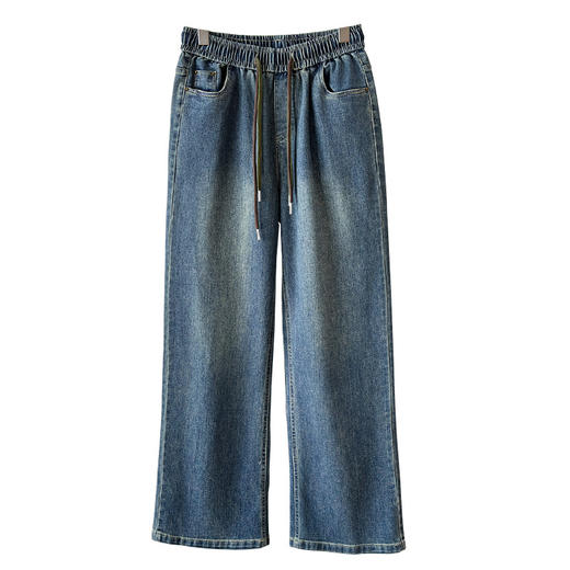 丁摩 春秋季特大码300斤宽松休闲高腰阔腿牛仔裤女遮肉显瘦直筒长裤6ZF-1172 商品图4