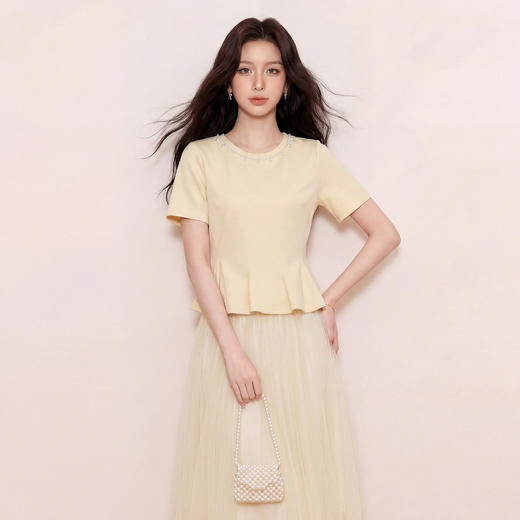奢姿大码女装2026夏季珍珠领圆领T恤胖妹妹遮肉荷叶摆短袖上衣9962194564 商品图3