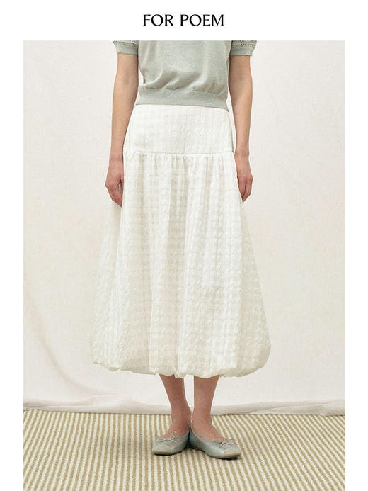 ForPoem 26/SS 原创设计肌理感泡泡格花苞半裙a字大摆中腰裙子 商品图0