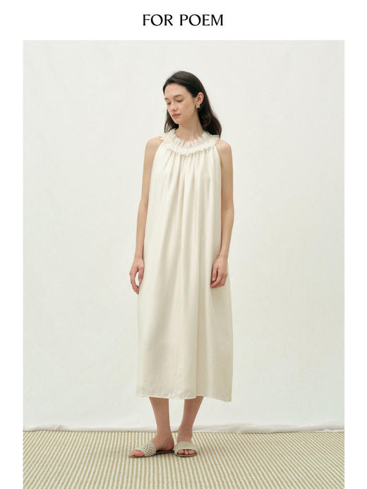 ForPoem 26/SS 原创设计珍珠花瓣连衣裙宽松无袖抽褶层次感裙子女 商品图0