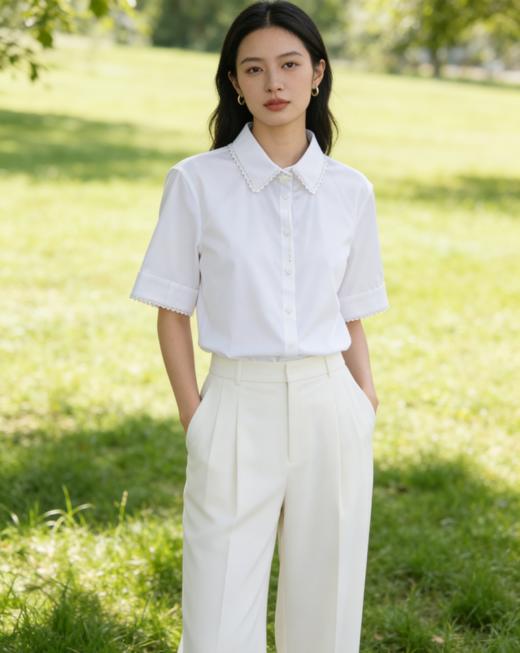 G2000女装SS26商场新款【配链/莫代尔混纺】修身剪裁短袖衬衫61221793 商品图2