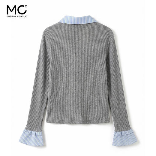 女装条纹翻领拼接针织喇叭袖衬衣-2685C6212013 商品图4