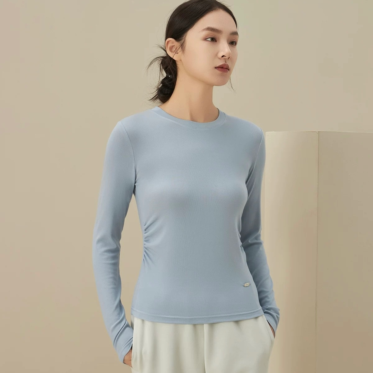 【春夏刚需】冰云纱凉感抽褶长袖女款 圆领抽褶修身 单穿/内搭都好看