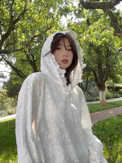 法式高级感刺绣花朵连帽蕾丝打底衫 商品图8