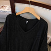 丁摩 韩版春秋季300斤大码宽松纯色V领显瘦皱皱长袖T恤衫上衣女6ZF-5529 商品缩略图1