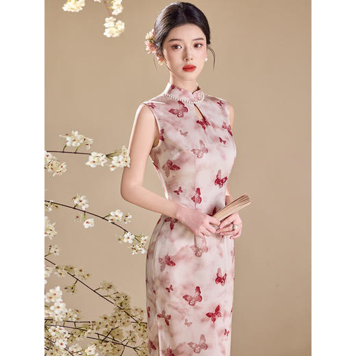 新中式粉色无袖改良旗袍新款少女年轻款日常掐腰显瘦连衣裙 商品图0