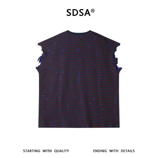 SDSA男装2026新款高贵轻奢潮牌破洞撞色条纹无袖圆领T恤百搭舒适 商品图4