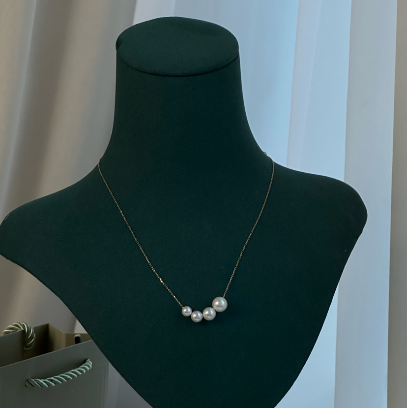 渐变微笑·akoya海水珍珠完美无瑕极光 18k金十字链 可调节尾部