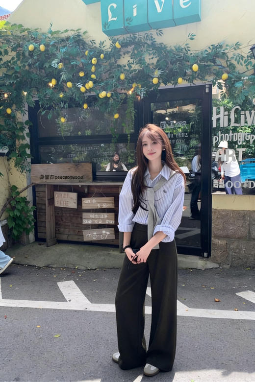 专柜实拍【版正高品质！】拉夏贝尔/La Chapelle棉质柔软筋骨感~纯色暗扣直筒休闲裤时尚显瘦长裤女 商品图10