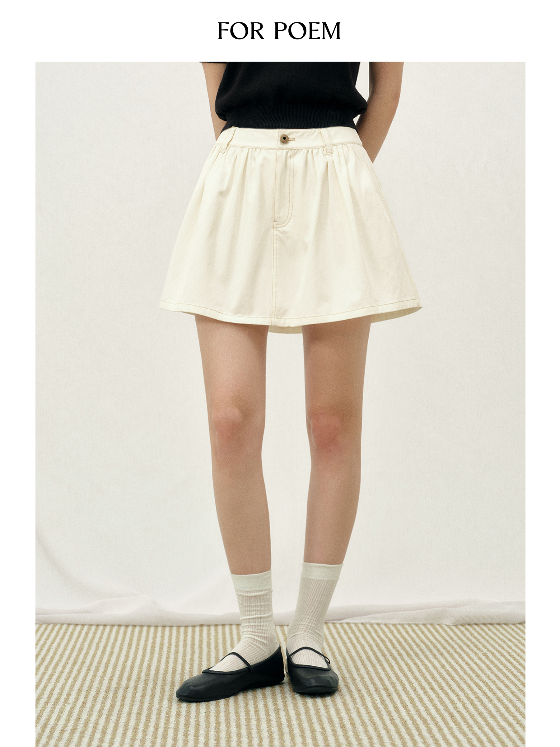 ForPoem 26/SS 原创设计缩褶伞裙超短裙裤a字宽松复古工装感裙子