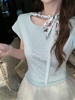 张心子【心动晚宴】多穿法时髦洋气斜肩钻链短袖T恤女夏新款上衣 U2603055 商品缩略图4