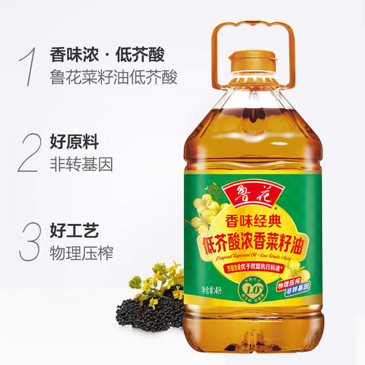 鲁花香味经典低芥酸浓香菜籽油4L/5L 商品图3