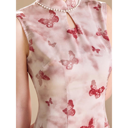 新中式粉色无袖改良旗袍新款少女年轻款日常掐腰显瘦连衣裙 商品图3