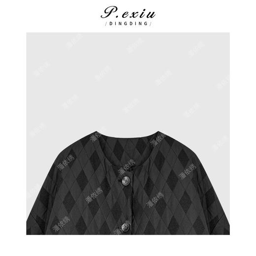 04-2潘依绣丁丁宠粉复古时髦菱格纹宽松气质圆领棉服外套Q91452 商品图2
