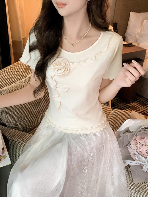 张心子【甜杏微风】甜美立体花短袖T恤女夏新款法式独特绝美上衣 U2603005 商品图3