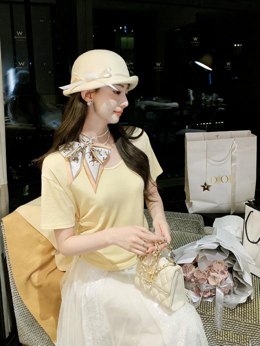 张心子【邂逅优雅】项链围巾领T恤女短袖夏季新款设计感甜美上衣 U2603019 商品图12