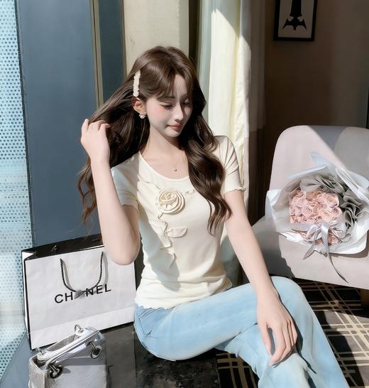 张心子【甜杏微风】甜美立体花短袖T恤女夏新款法式独特绝美上衣 U2603005 商品图7