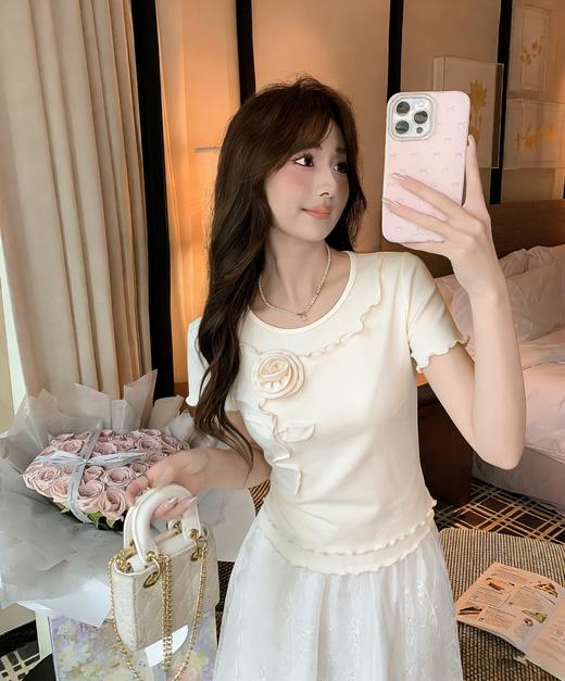 张心子【甜杏微风】甜美立体花短袖T恤女夏新款法式独特绝美上衣 U2603005 商品图2