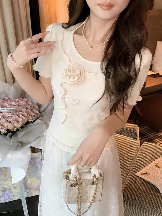 张心子【甜杏微风】甜美立体花短袖T恤女夏新款法式独特绝美上衣 U2603005 商品图5