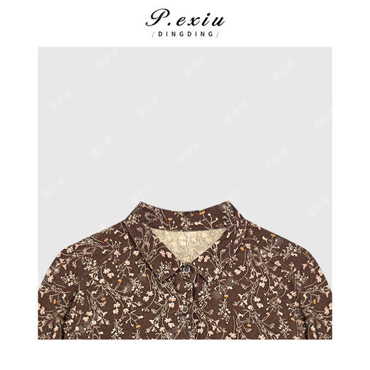 04-2潘依绣丁丁宠粉100%棉法式气质复古碎花翻领长袖衬衫Q76594 商品图2