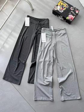 F040526夏季冰蚕丝高腰针织排汗透气显瘦休闲女士阔腿裤