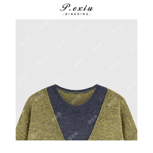 04-2潘依绣丁丁宠粉羊毛撞色拼接假两件宽松减龄圆领长袖针织上衣Q46995 商品图2