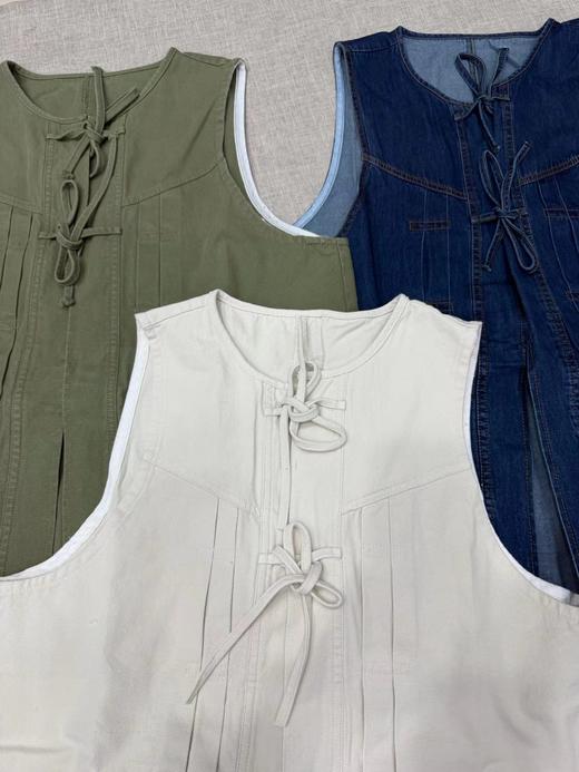 F040502春夏新款复古系带毛边牛仔无袖马甲新中式通勤外搭上衣 商品图3