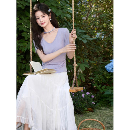 鹿向南【0407/00:00新品一小时5折限100件】78%莱赛尔19%羊毛T恤 商品图3